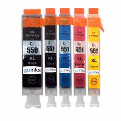 Compatible 1 Go Inks Set of 5 Ink Cartridges to replace Canon PGI-550 & CLI-551 / non-OEM for PIXMA Printers (5 Pack)