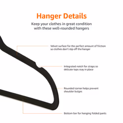Amazon Basics Slim  Velvet  NonSlip Suit Clothes Hangers  BlackSilver  Pack of 50