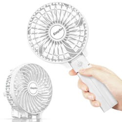 Handheld Electric USB Fans Mini Portable Outdoor Fan with Rechargeable Battery Foldable Handle Desktop for Home and Travel - White