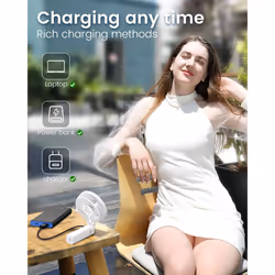 Handheld Electric USB Fans Mini Portable Outdoor Fan with Rechargeable Battery Foldable Handle Desktop for Home and Travel - White