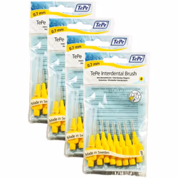TePe Interdental Brushes 0.7mm Yellow - 4 Packets of 8 (32 Brushes)