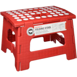 Kikkerland Foldable Sturdy Non- Slip Compact Lightweight Plastic Rhino II Step Stool, Red, Holds up to 300 lbs, for Kitchen, Bathroom