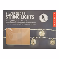 Kikkerland Silver Globe LED String Lights Battery Power Party BBQ Decoration