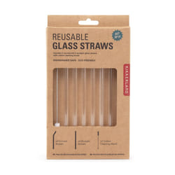 Kikkerland Reusable Glass Drinking Straws Set Of 6 With Cleaning Brush