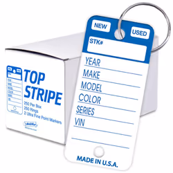 Versa-Tags Top Stripe Key Tags  250 Car Key Tags Write On Heavy Duty Plastic Key Tags  and White Tear Proof Vinyl Poly Key Ta ...