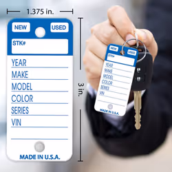 Versa-Tags Top Stripe Key Tags  250 Car Key Tags Write On Heavy Duty Plastic Key Tags  and White Tear Proof Vinyl Poly Key Tags Blue  2 Markers and 25