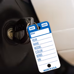 Versa-Tags Top Stripe Key Tags  250 Car Key Tags Write On Heavy Duty Plastic Key Tags  and White Tear Proof Vinyl Poly Key Tags Blue  2 Markers and 25
