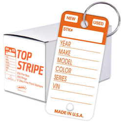 Versa-Tags Top Stripe Key Tags  250 Car Key Tags Write On Heavy Duty Plastic Key Tags  and White Tear Proof Vinyl Poly Key Tags (Orange)  2 Markers an