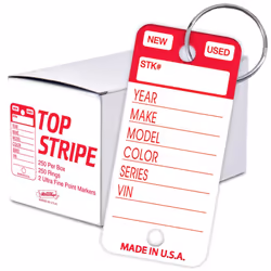 Versa-Tags Top Stripe Key Tags 250 Car Key Tags Write On Heavy Duty Plastic Key Tags and White Tear Proof Vinyl Poly Key Ta ...