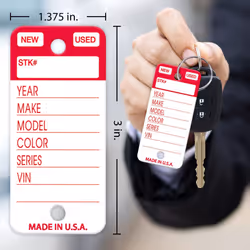 Versa-Tags Top Stripe Key Tags  250 Car Key Tags Write On Heavy Duty Plastic Key Tags  and White Tear Proof Vinyl Poly Key Tags Red  2 Markers and 250
