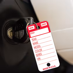 Versa-Tags Top Stripe Key Tags  250 Car Key Tags Write On Heavy Duty Plastic Key Tags  and White Tear Proof Vinyl Poly Key Tags Red  2 Markers and 250