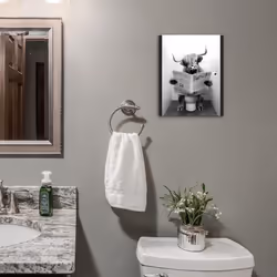 Bathroom Decor Wall Art  Humor Animals Bathroom Artwork  Myopic Eye Highland Cow Canvas Print Wall Art  Black and White Wall Art Decor  Modern Wrapped