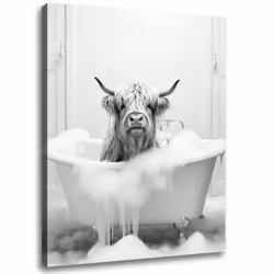 Highland Cow in Bathtub Wall Art for Bathroom  Funny Animal Painting Pictures Canvas Wall Decor  Cute Animal Poster Art for B ...