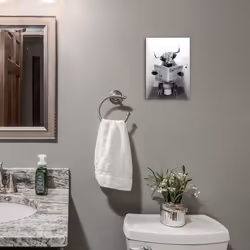 Bathroom Decor Wall Art  Humor Animals Bathroom Artwork  Highland Cow Reading Newspaper Canvas Print Wall Art  Black and White Wall Art Decor  Modern