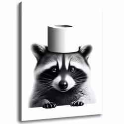 Funny Bathroom Decor Wall Art Cute Raccoon Toilet Paper Roll Canvas Wall Decor Humor Farmhouse Animal Wall Art Black and W ...
