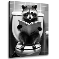 Gongyuanyihao Arts Funny Bathroom Decor Wall Art  Cute Raccoon Canvas Wall Decor  Humor Farmhouse Animal Wall Art  Black and White Wall Art Decor  Mod