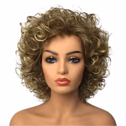 Wiginway Women Short Curly Heat Resistant Synthetic Hair Wigs Big Curly Dark Blonde Fashion Wigs 8 Inch