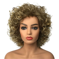 Wiginway Women Short Curly Heat Resistant Synthetic Hair Wigs Big Curly Dark Blonde Fashion Wigs 8 Inch