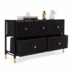 Dresser Metal Frame Fabric Dresser Tower With 5 Drawers for Bedroom