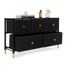 Dresser Metal Frame Fabric Dresser Tower With 5 Drawers for Bedroom