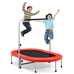 Double Trampoline Foldable Jumping Fitness w/Adjustable Handrail Oval
