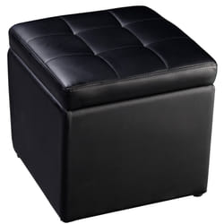 Faux Leather Ottoman Pouffe Storage Toy Box Foot Stool Black