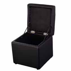 Faux Leather Ottoman Pouffe Storage Toy Box Foot Stool Black