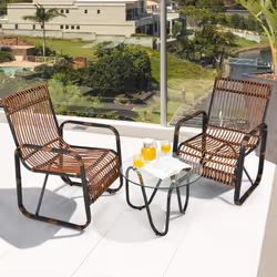 3 Pieces Patio Rattan Conversational Set w/2 Single Chairs&Side Table