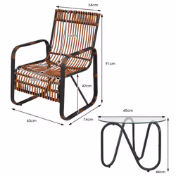3 Pieces Patio Rattan Conversational Set w/2 Single Chairs&Side Table