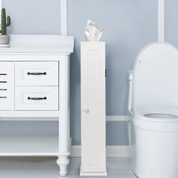 Compact Toilet Tissue Storage Tower Free Standing w/ Door &Top Slot