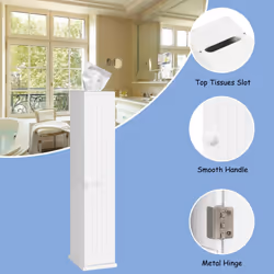 Compact Toilet Tissue Storage Tower Free Standing w/ Door &Top Slot
