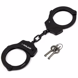POLICE Handcuffs Double Lock Steel Professional Law Enforcement Heavy Duty Metal - Black