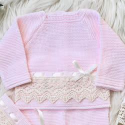 Escalett Layette Newborn Baby Knitted Clothes Set  Coming Home Infant Knit Outfit for Boys and Girls (1136  Pink  Preemie)