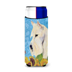 Caroline's Treasures SS4164MUK Scottish Terrier in Summer Flowers Ultra Hugger for slim cans Can Cooler Sleeve Hugger Machine Washable Drink Sleeve Hu