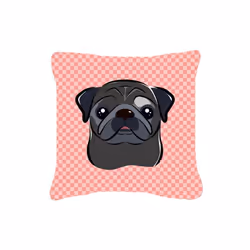 Carolines Treasures BB1263PW1414 Checkerboard Pink Black Pug Fabric Decorative Pillow, 14 x 14 In.