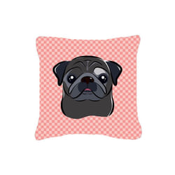 Carolines Treasures BB1263PW1414 Checkerboard Pink Black Pug Fabric Decorative Pillow, 14 x 14 In.