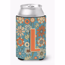 Letter L Flowers Retro Blue Can or Bottle Hugger CJ2012-LCC