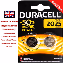 Duracell CR2025 3V Battery Lithium Coin Cell 2025, DL2025, BR2025, SB-T14 with Baby Secure Technology Pack of 2