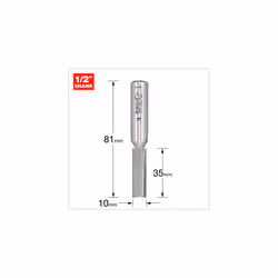 Professional Straight Two Flute Router Cutter, 1/2 Inch Shank, 10mm Cut Diameter & 35mm Cut Length, Tungsten Carbide Tipped, 3/60X1/2TC