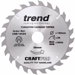 Trend CSB/19024 Craft Pro General Purpose TCT Blade Ideal for Makita, Bosch, and DeWalt Circular Saws, 190mm x 24 Teeth x 30m ...