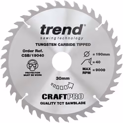 Trend CSB/19040 Craft Pro Combination TCT Blade Ideal for Makita, Bosch, and DeWalt Circular Saws, Tungsten Carbide Tipped, 4 ...
