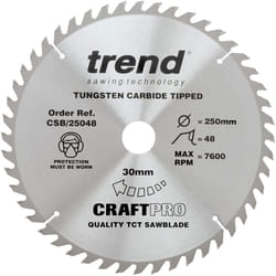 Trend CSB/25048 Craft Pro Combination TCT Circular Blade Ideal for Dewalt, Einhell, and Scheppach Table Saws, Tungsten Carbide Tipped, 250mm x 48