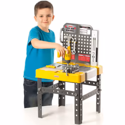 CASDON Tool Box Workbench 2-in-1 Tool Box & Workbench for Children Aged 3+ Includes Over 60 Tools for DIY Roleplay Fun
