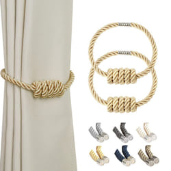 BEL AVENIR Magnetic Curtain Tiebacks  Decorative Drapery Holdbacks Modern Woven Tie-Backs with Exquisite Knot (Gold  2 Pack)