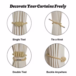 BEL AVENIR Magnetic Curtain Tiebacks  Decorative Drapery Holdbacks Modern Woven Tie-Backs with Exquisite Knot (Gold  2 Pack)