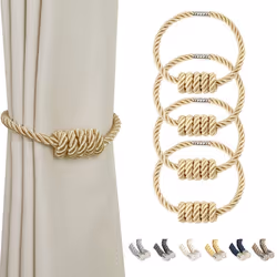 BEL AVENIR Magnetic Curtain Tiebacks  Decorative Drapery Holdbacks Modern Woven Tie-Backs with Exquisite Knot (Gold  4 Pack)