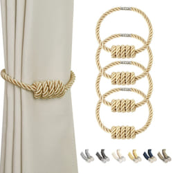 BEL AVENIR Magnetic Curtain Tiebacks  Decorative Drapery Holdbacks Modern Woven Tie-Backs with Exquisite Knot (Gold  4 Pack)