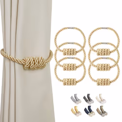 BEL AVENIR Magnetic Curtain Tiebacks  Decorative Drapery Holdbacks Modern Woven Tie-Backs with Exquisite Knot (Gold  6 Pack)
