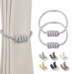 BEL AVENIR Magnetic Curtain Tiebacks  Decorative Drapery Holdbacks Modern Woven Tie-Backs with Exquisite Knot (Sliver  2 Pack ...