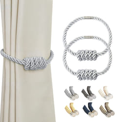 BEL AVENIR Magnetic Curtain Tiebacks  Decorative Drapery Holdbacks Modern Woven Tie-Backs with Exquisite Knot (Sliver  2 Pack)